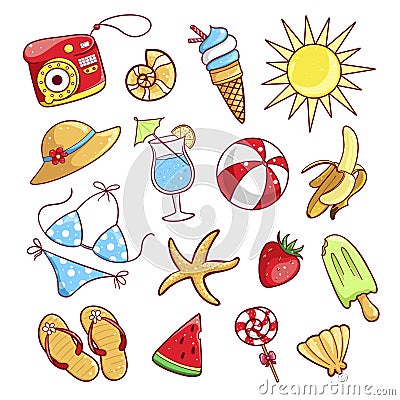 Summer cute icon set Vector Illustration