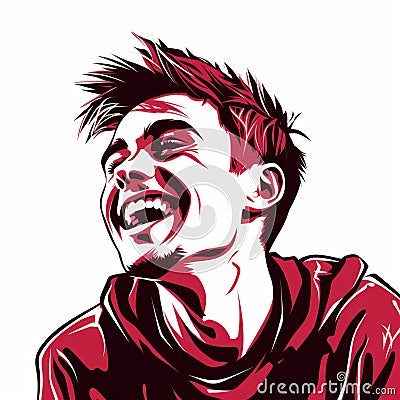 Summer Dark Red Software Developer Laughing In Crisp Neo-pop Style Cartoon Illustration