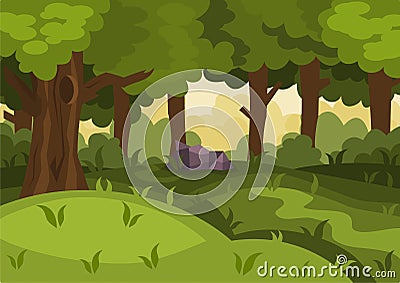 Summer day forest cartoon vector background Vector Illustration