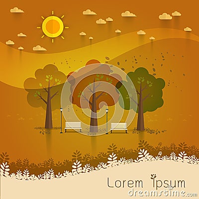 Summer day park. natural landscape in the flat style.a beautiful Vector Illustration