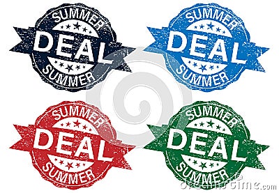 Summer deal grunge color stamp set with on vector illustration Vector Illustration