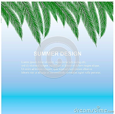 Summer design background with green palm leaves on blue, Lorem Ipsum Vector Illustration