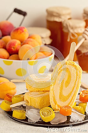 Summer dessert. Ice cream apricot. Stock Photo