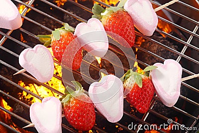 Summer dessert with marshmallow and strawberries Stock Photo