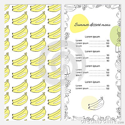 Summer dessert menu with bananas on the cover Vector Illustration