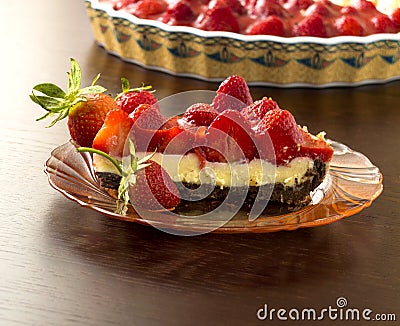 Summer dessert - strawberry tart cake with cream filling and baking mold Stock Photo