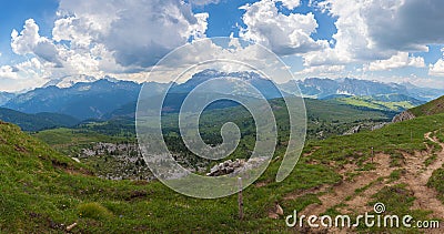 Summer dolomite panorama from Marmolada to Puez Odle Natural Park Stock Photo