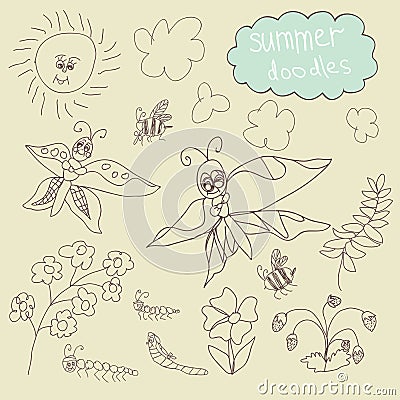 Summer Doodle. Children's hand drawing Vector Illustration