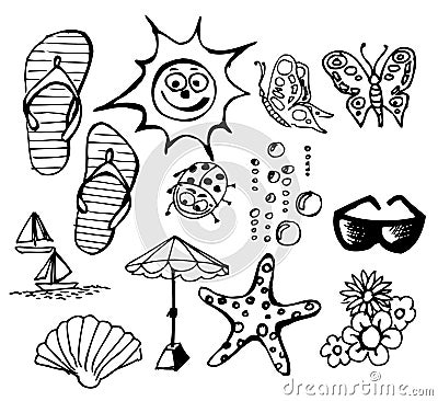 Summer doodle elements Stock Photo