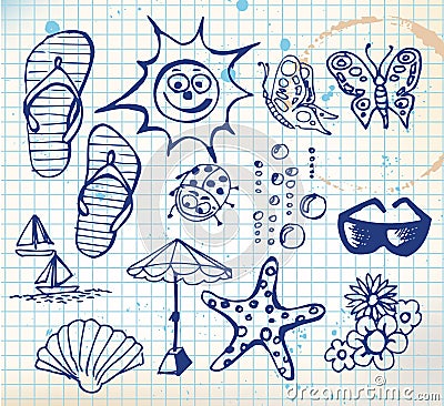 Summer doodle elements Stock Photo