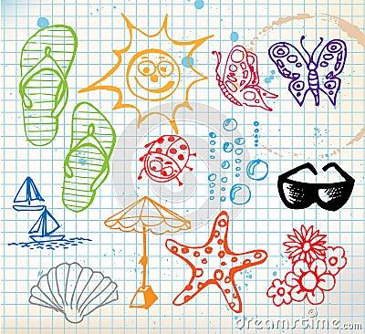 Summer doodle elements Stock Photo