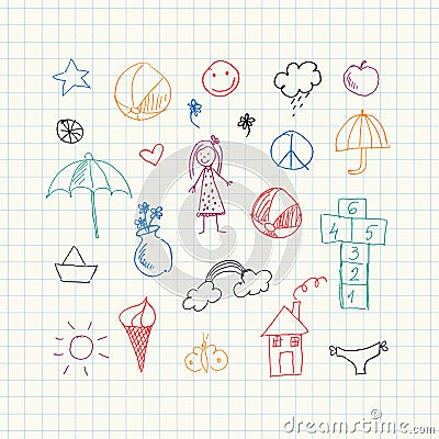 Summer doodles. Seamless pattern Vector Illustration