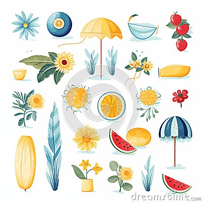 Summer Dreams in White: Playful Clipart Imagery Stock Photo