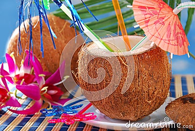 Summer drink in coconut shell Stock Photo