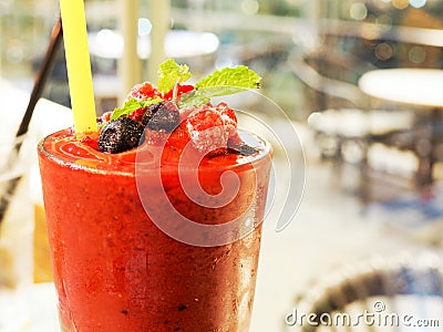 Summer thirst-quenching drink with red raspberry juice Stock Photo