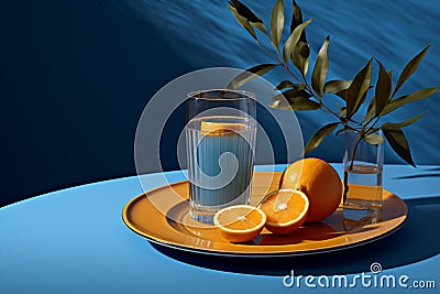 Summer drink refreshing orange fruit splash lemon cocktail blue cold detox juice Stock Photo