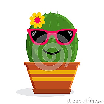 Summer emoticon cactus with sunglasses. Vector illustration Cartoon Illustration