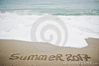 Summer 2017 end. New Year 2018 is coming concept. Sea and sand. Stock Photo