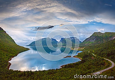 Summer Ersfjord view, Norway, Senja Stock Photo