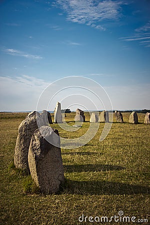 Summer evening at Ales Stenar, Sweden Stock Photo