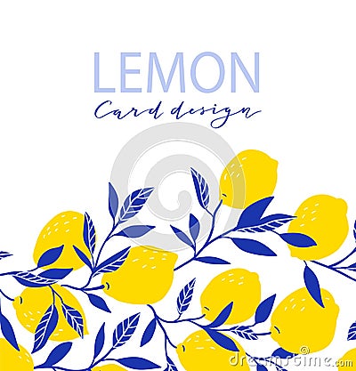 Summer exotic and tropic background design. Composition with lemons and leaves. Vector universal card with text. Vector Illustration