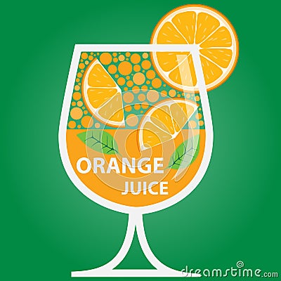 Summer exotic and tropic juice lemonade vector vintage poster. Orange juice with orange slices in a glass. Cartoon Illustration