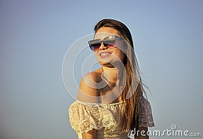 Summer fashion. Find inner strength. Girl in sunglasses copy space. Freedom. Carve out time for yourself. Harmony and Stock Photo