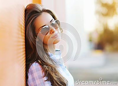 Summer fashion portrait pretty sensual woman in sunglasses Stock Photo