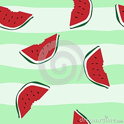 MELON HAND DRAW SEAMLESS VECTO PATTERN. STIPED BACKGROUND SUMMER FUNNY TEXTURE Stock Photo