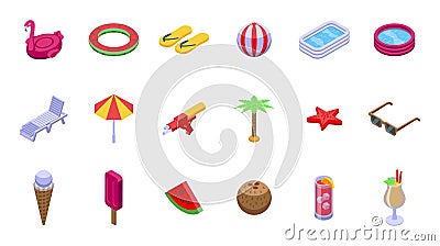 Summer festival icons set isometric vector. Sun beach Stock Photo