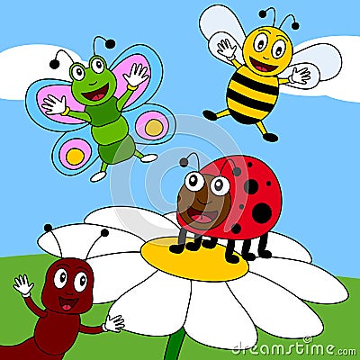 Summer Field with Insects [2] Vector Illustration