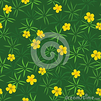 Summer field of yellow buttercups seamless pattern Stock Photo