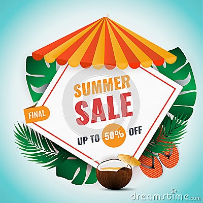 Summer final sale banner with colorful summer elements Vector Illustration