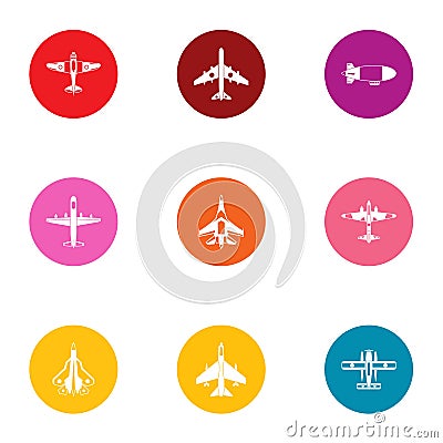 Summer flight icons set, flat style Vector Illustration