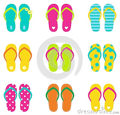 Summer flip flops set isolated on white Vector Illustration