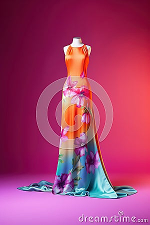Summer floral maxi dress on dummy. Generative AI Stock Photo
