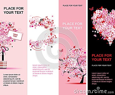 Summer floral pink banners vertical Vector Illustration