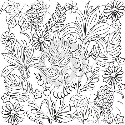 Summer flowers and leaves Vector Illustration