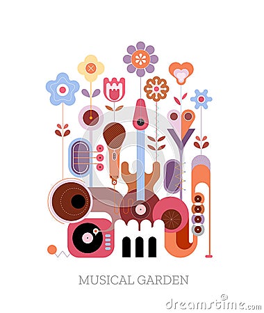 Summer Flowers and Musical Instruments Vector Illustration