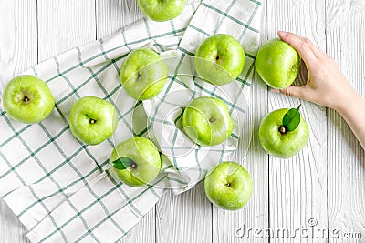 Summer food with green apples on white background top view Stock Photo