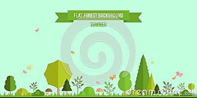 Summer forest flat background Vector Illustration