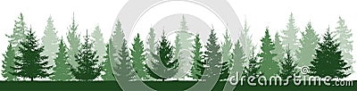 Summer forest landscape silhouette, beautiful spruces, panorama Vector Illustration