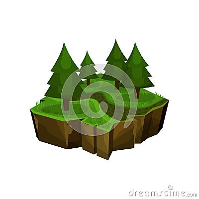 Summer forest natural landscape, fantastic island for game user interface, element for video games, computer or web Vector Illustration