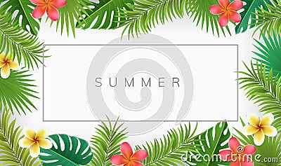 Summer frame with palm leaf and tropical flower Vector Illustration