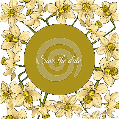 Summer frame with yellow contour flowers. Vector Illustration