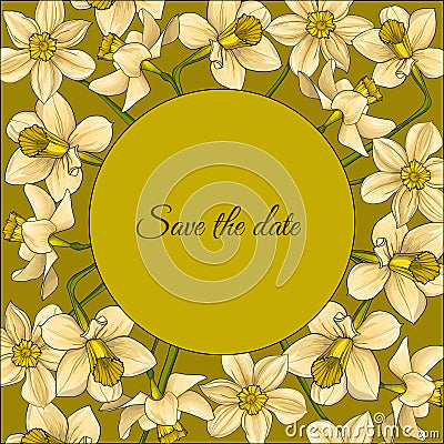 Summer frame with yellow contour flowers. Vector Illustration