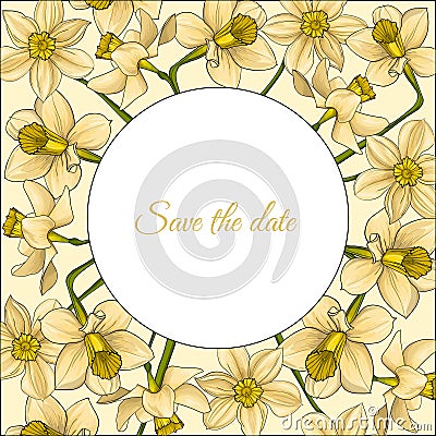 Summer frame with yellow contour flowers. Vector Illustration