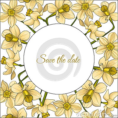 Summer frame with yellow contour flowers. Vector Illustration