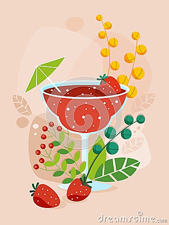 Summer fresh cocktail Strawberry daiquiri. Vector illustration Vector Illustration