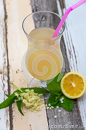 Summer fresh drink with elderberry flowers and mint and citrus, known as socata in romanian Stock Photo